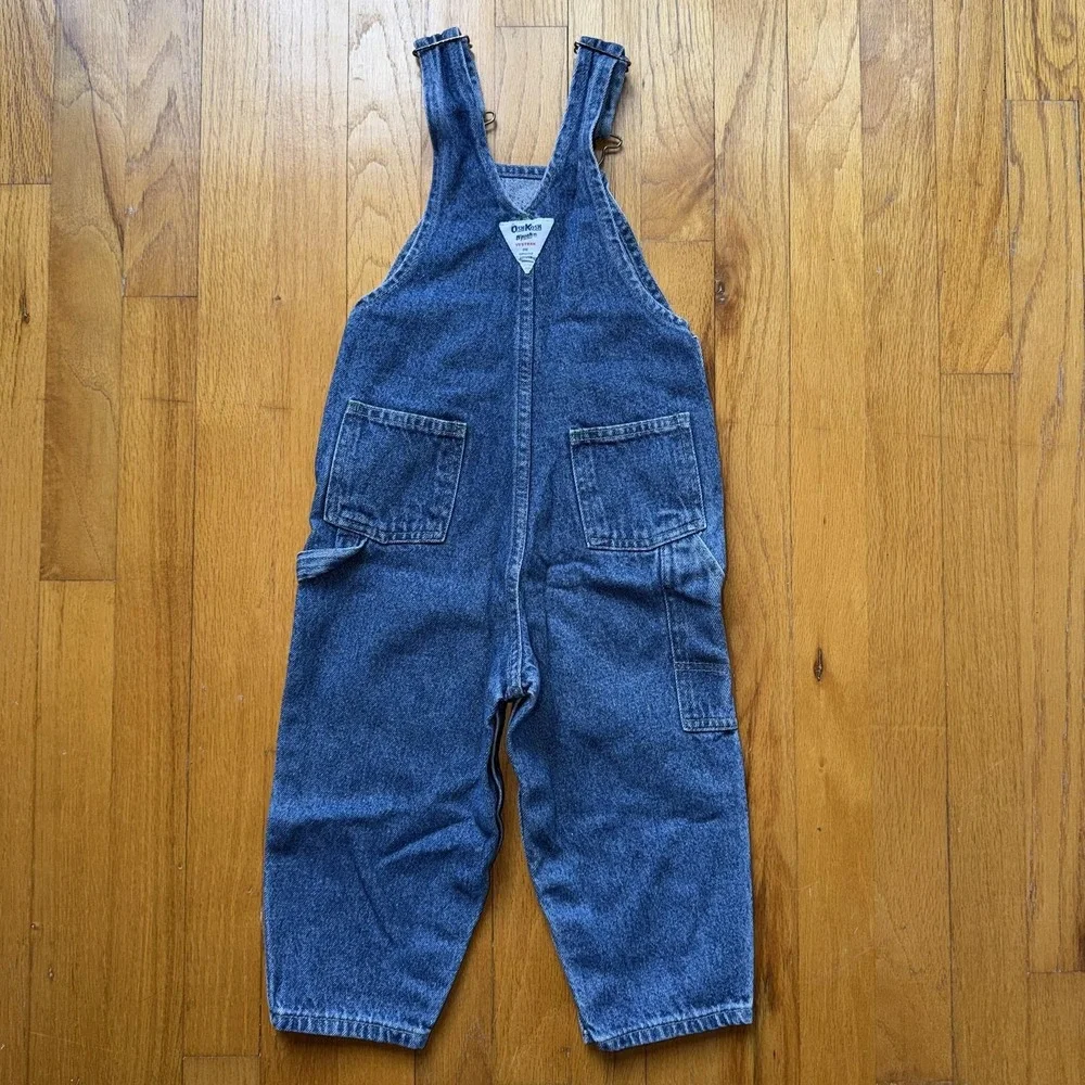 Vintage OshKosh B'gosh Overalls 3T Blue Denim Adjustable Strap Snap Legs Utility